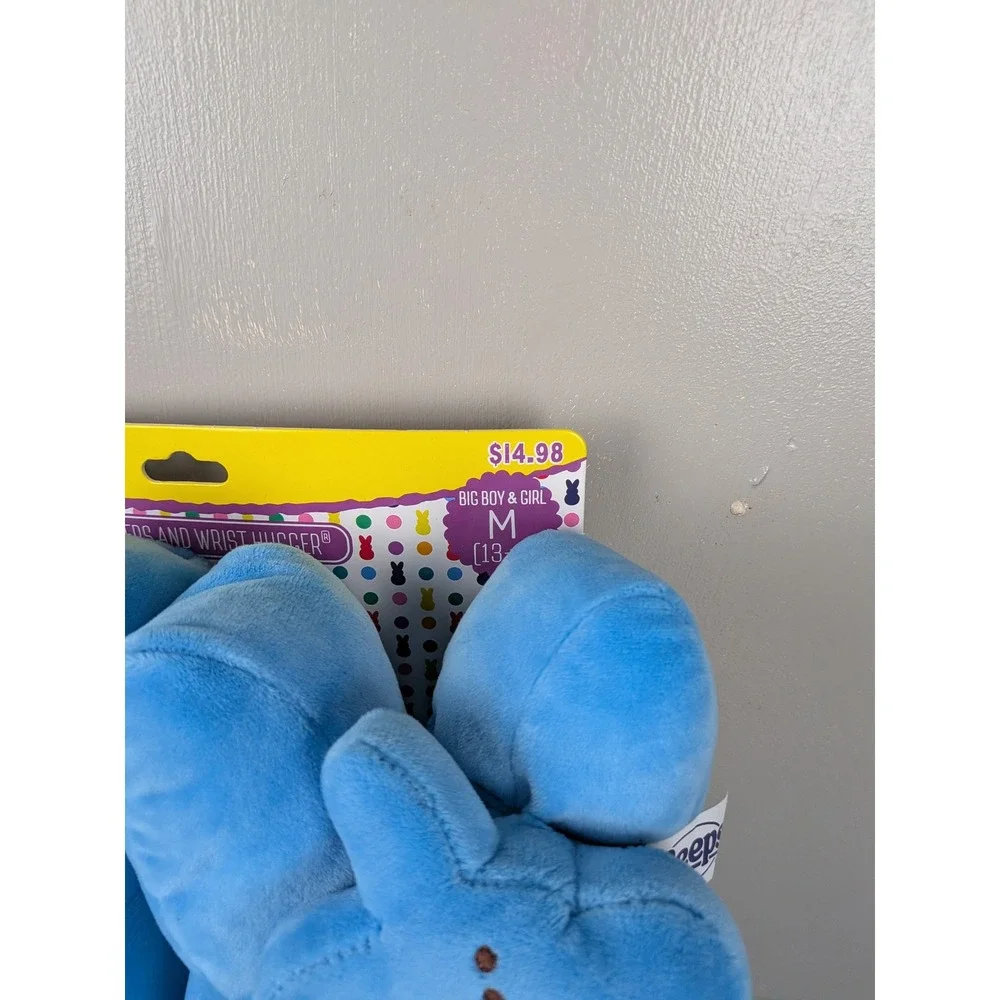 Peeps Blue Bunny Plush Slippers and Wrist Hugger Set Big Kids Medium 13-1 New